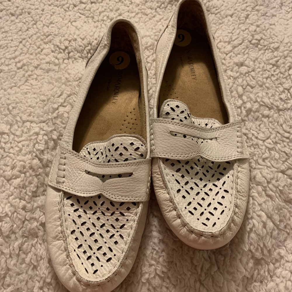 White leather flats